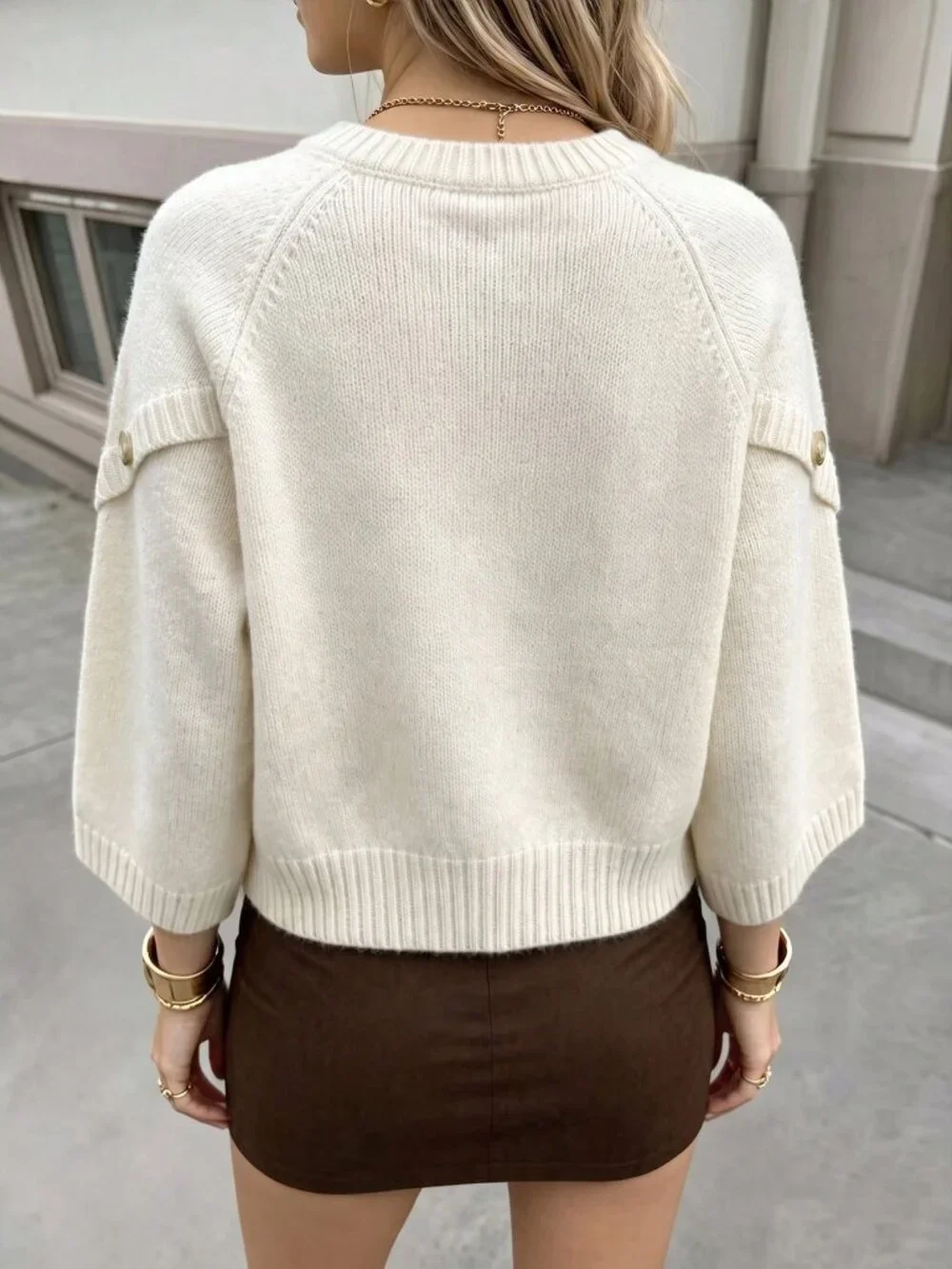 Apricot Casual Women's Round Neck Batwing Sleeve Knit  Sweater Top